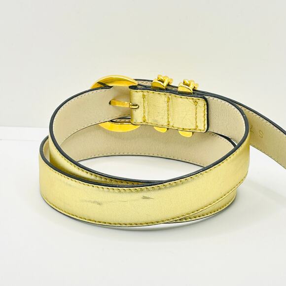 Vintage 80s/90s Paloma Picasso Gold Metallic Leather Chain Detail Belt main image 4